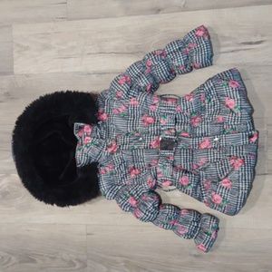 Urban Republic Kids Puffer Jacket - Black and Pink Floral